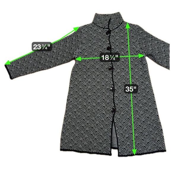 Bianca G. Made in Italy Jacquard Knit Sweater Coat L Black White Button Front - Picture 8 of 8